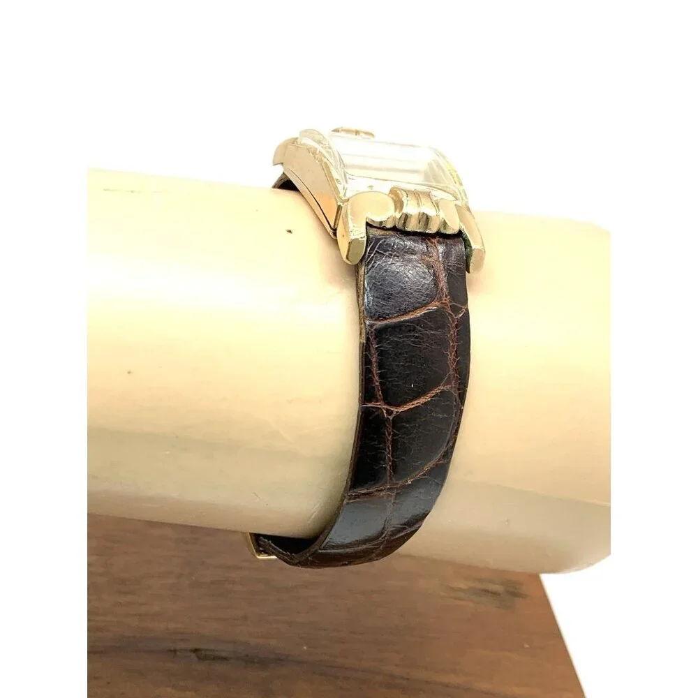 Bulova Watch Vintage 1953 8AC Mechanical Tank 10k Rolled Gold Brown Leather Band